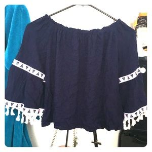 Off shoulder navy blue shirt